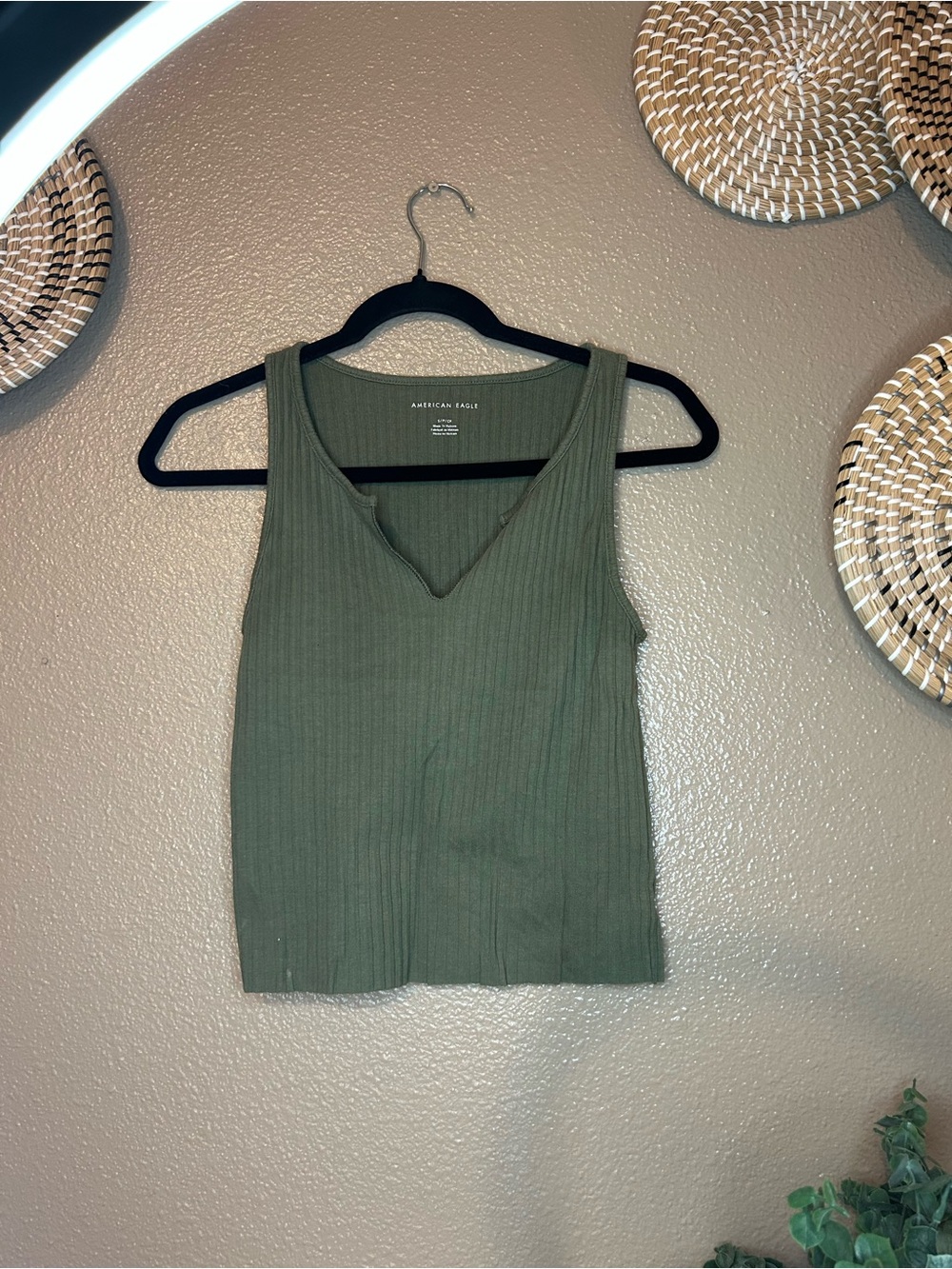 American Eagle Outfitters Olive Ribbed V-Neck Tank